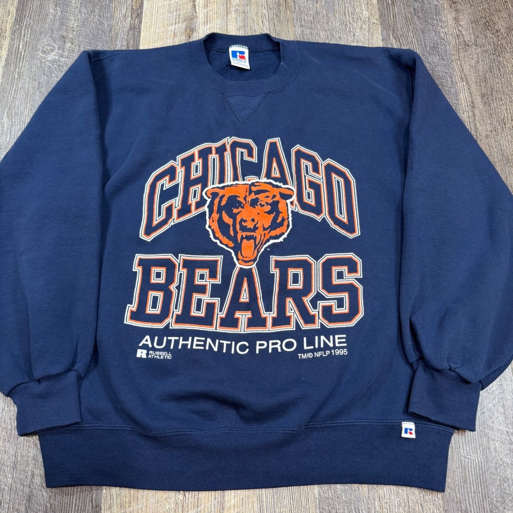 Vintage Russell Athletic Chicago Bears Football Blue Sweatshirt Mens L 1995 USA